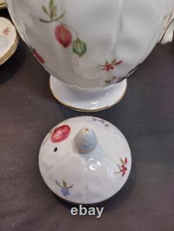 AYNSLEY FLORIDA Coffee Pot Demitasse Cup & Saucer Set with Sugar Bowl Bone China