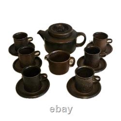 A Vintage Arabia Finland Ruska Ulla Procope Coffee Set with Six Cup and Saucers