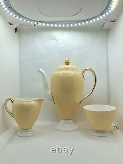 Antique 1939 Wedgwood April Beaded Coffee Set / butterscotch China / Vintage