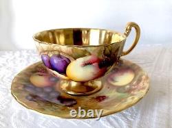 Antique Aynsley Orchard Cup & Saucer Set w Gold Bowl Signed N Brunt Vintage