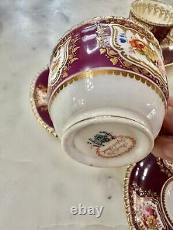 Antique Coalport Hand Painted Red & Raised Gold Cup & Saucer C. 1827 4 Sets