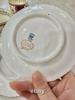 Antique Coalport Hand Painted Red & Raised Gold Cup & Saucer C. 1827 4 Sets