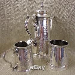 Antique Coffee Set Silver Plated Vintage Ornate Chased Engraving Jug Bowl Pot