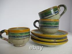 Antique Montiel Pottery Sm Coffee Espresso Cups and Saucers Set Vintage Majolica
