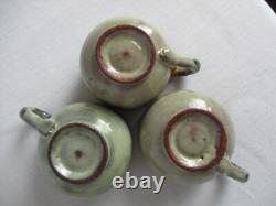 Antique Montiel Pottery Sm Coffee Espresso Cups and Saucers Set Vintage Majolica