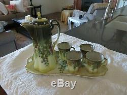 Antique Vintage BAVARIA Limoges Cocoa Coffee Set 6 Piece Set HAND PAINTED SIGNED