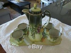 Antique Vintage BAVARIA Limoges Cocoa Coffee Set 6 Piece Set HAND PAINTED SIGNED