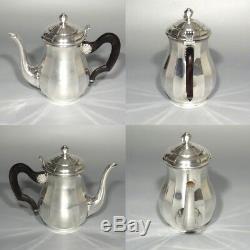 Antique Vintage French Saglier Frères Silver Plate Ebony Tea & Coffee Set 4 pcs