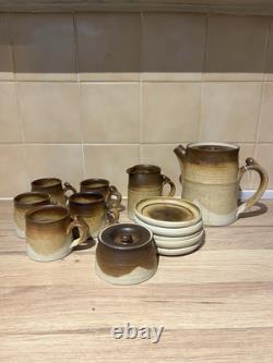 Antique Vintage Tea/Coffee Pottery Cups, Saucers, Sugar Pot, Milk Jug And Pot Set