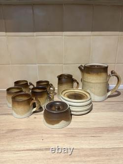 Antique Vintage Tea/Coffee Pottery Cups, Saucers, Sugar Pot, Milk Jug And Pot Set
