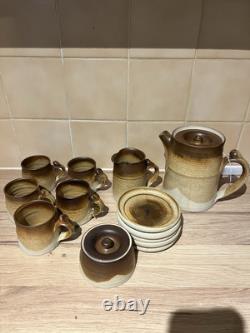 Antique Vintage Tea/Coffee Pottery Cups, Saucers, Sugar Pot, Milk Jug And Pot Set