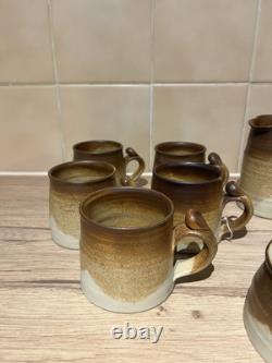 Antique Vintage Tea/Coffee Pottery Cups, Saucers, Sugar Pot, Milk Jug And Pot Set