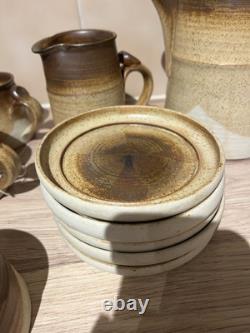 Antique Vintage Tea/Coffee Pottery Cups, Saucers, Sugar Pot, Milk Jug And Pot Set