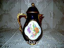 Antique Vtg German Bavaria Lindner Kueps HP Porcelain Cobalt Blue Tea Coffee Set