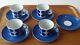 Arabia Finland Vtg Set 4 Br Blue And White Coffee Cups And Saucers Extra Saucer