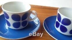 Arabia Finland VTG Set 4 BR Blue and White Coffee Cups and Saucers Extra Saucer
