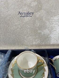 Aynsley Boxed Coffee Cup Set Of Six, Nile green, Vintage