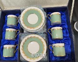 Aynsley Boxed Coffee Cup Set Of Six, Nile green, Vintage