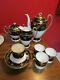 Aynsley England A 4715 Coffee Set, Black And Gold, 11 Pcs Gorgeous