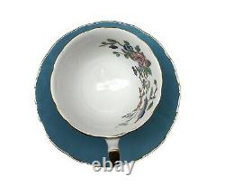 Aynsley Footed Tea Cup & Saucer Blue Bird Branch Gold Trim Pembroke PAIR