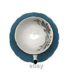 Aynsley Footed Tea Cup & Saucer Blue Bird Branch Gold Trim Pembroke PAIR