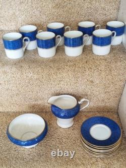 Aynsley SHERATON bone China Coffee Set Blue (6 Cups & Saucer, Milk & Sugar)