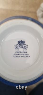 Aynsley SHERATON bone China Coffee Set Blue (6 Cups & Saucer, Milk & Sugar)