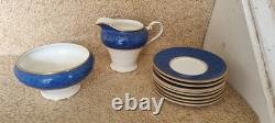 Aynsley SHERATON bone China Coffee Set Blue (6 Cups & Saucer, Milk & Sugar)