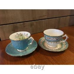 Aynsley Vintage Cup & Saucer Set of 2 ENGLAND Edge of Gold Tea Coffee Retro