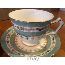 Aynsley Vintage Cup & Saucer Set of 2 ENGLAND Edge of Gold Tea Coffee Retro