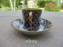 BERNARDAUD & Co LIMOGES BLUE AND GOLD ENCRUSTED DEMITASSE COFFEE CUP AND SAUCER