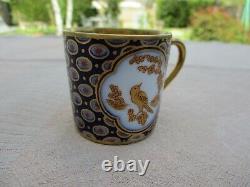 BERNARDAUD & Co LIMOGES BLUE AND GOLD ENCRUSTED DEMITASSE COFFEE CUP AND SAUCER