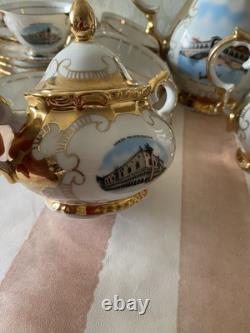 Bareyther Vintage gold porcelain coffee/Tea Set Venetian Transfer Scenes 9 parts