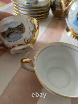 Bareyther Vintage gold porcelain coffee/Tea Set Venetian Transfer Scenes 9 parts