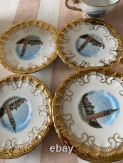 Bareyther Vintage gold porcelain coffee/Tea Set Venetian Transfer Scenes 9 parts