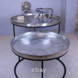 Bari Set of 2 Metal Round Tables Vintage Handcrafted Coffee Side End