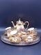 Bavaria Gold Gilded Hand Painted Coffee Set With Silver Plated Serving Tray