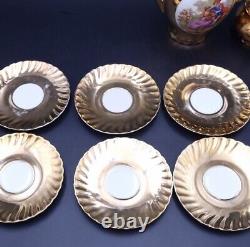 Bavaria Gold Gilded Hand Painted Coffee Set with Silver Plated Serving Tray