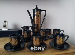 Beautiful large vintage Portmeirion Phoenix Coffee Set Black Gold John Cuffley