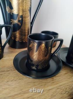 Beautiful large vintage Portmeirion Phoenix Coffee Set Black Gold John Cuffley