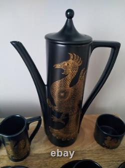 Beautiful large vintage Portmeirion Phoenix Coffee Set Black Gold John Cuffley