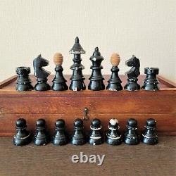 Chess set vintage Coffee house 40-50s Czech Vienna Wooden Austrian antique