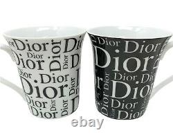 Christian Dior Vintage Logo Mug Coffee Cup 2piece Set Black White RankAB+
