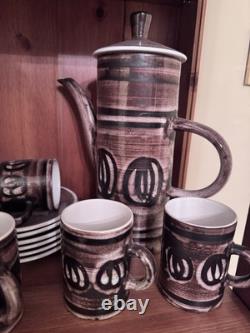 Cinque Ports Pottery Rye England Coffee Set for Six Brown, C1970s Vintage