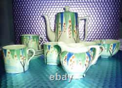 Clarice Cliff Style Art Deco Coffee Set. Vintage By Barker Bros / Lawleys