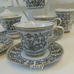 Cmielow Rare Coffee Set Black White Made In Poland Vintage 4 Cups Saucers Milk