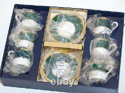 Coalport China Athlone Green Demitasse Flat 6 Piece Setting Original Box