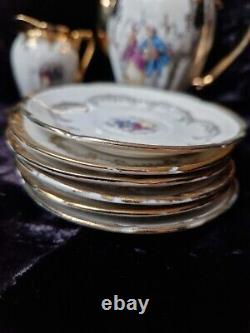 Coffee Service Bavaria Antique Gold White with Romantic Pictures