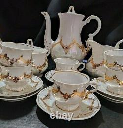 Coffee Set BUD white-gold porcelain 6 persons 15 items gold leaf Vintage Soviet