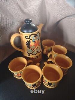 Coffee Set Sadler Rooster 7 Piece Grouping Made in England Vintage 1960's